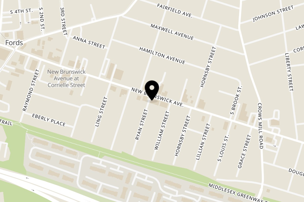 Map showing the location of Fords BBQ on 461 New Brunswick Ave in Fords